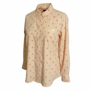Tommy Hilfiger Womens Orange Striped Anchor Print Button Down Shirt Medium M